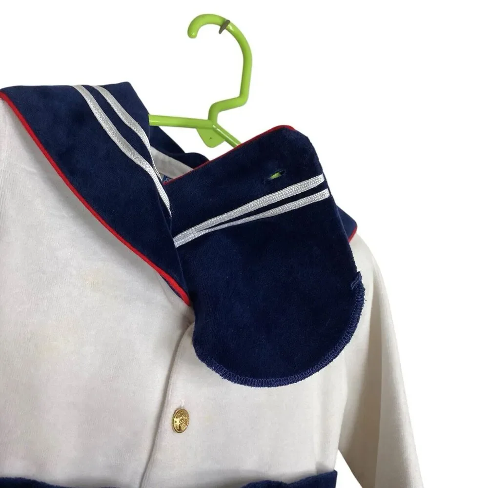 Vtg Childrens Navy Sailor Outfit Velour Nautical Velvet Mashtex Petit Jardin